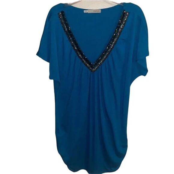 Maurices Blue Tunic Top Blouse V Neck Embellished Women's‎ - Picture 1 of 6